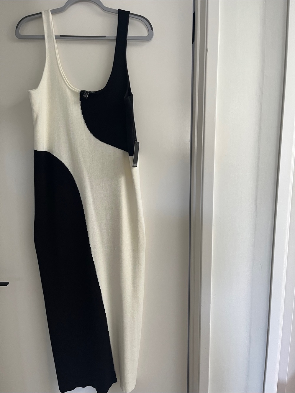 Eloquii Black and White Colorblock Asymmetric Tank Midi Dress